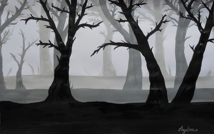 Art Studio PALETTE. Angelina Rudakova Picture.  Tempera Landscape Trees 